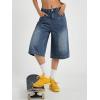 EMMIOL Womens Long Jorts Baggy Y2K Mid High Waisted Retro Jean Shorts Trendy Streetwear Wide Leg Denim Bermudas(Dark Blue-007)
