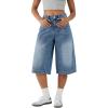EMMIOL Womens Long Jorts Baggy Y2K Mid High Waisted Retro Jean Shorts Trendy Streetwear Wide Leg Denim Bermudas(Light Blue-007)