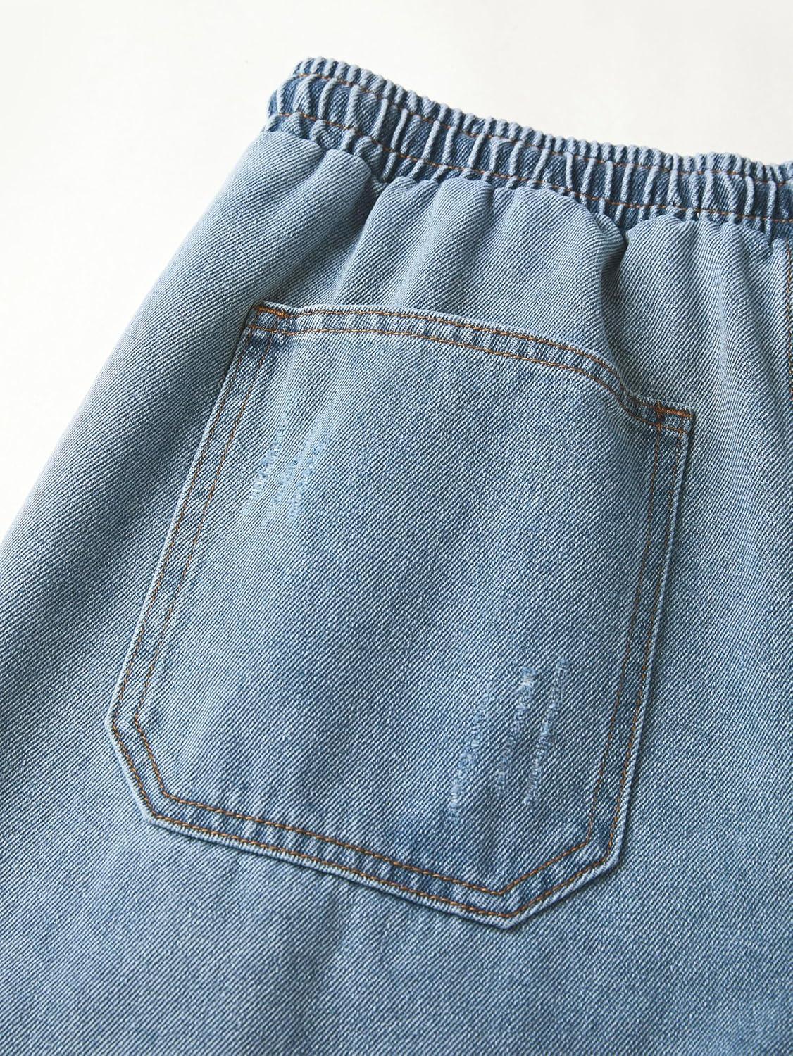 image:imageEMMIOL Baggy Jean Shorts Men Y2k Jorts Cargo Ripped Elastic Waist Mens Denim Shorts Comfy Casual Streetwear SummerLight Blue