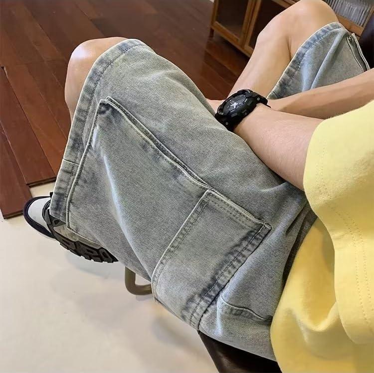 image:imageEMMIOL Baggy Jean Shorts Men Y2k Jorts Cargo Ripped Elastic Waist Mens Denim Shorts Comfy Casual Streetwear SummerLight Blue2