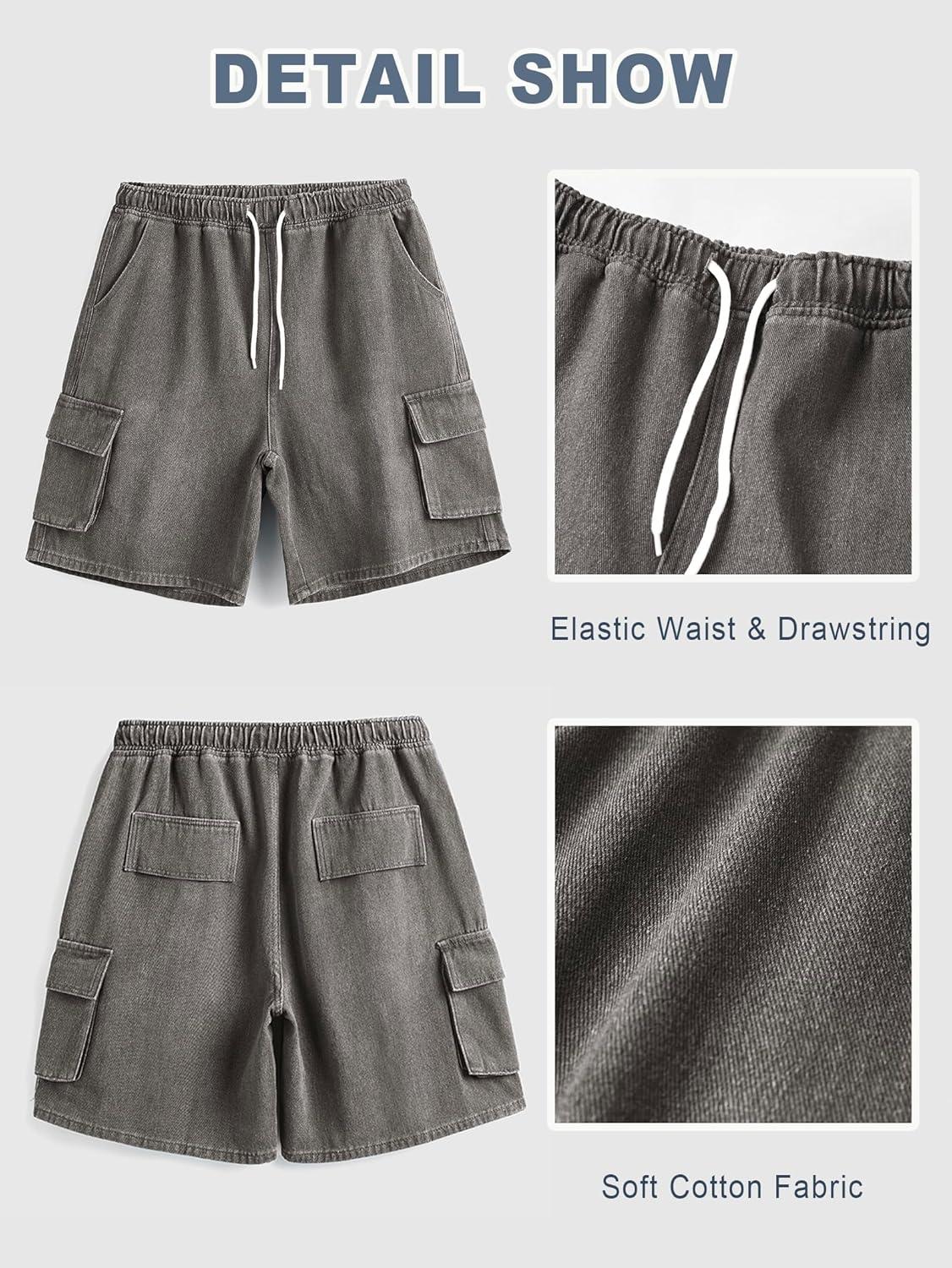 image:imageEMMIOL Baggy Jean Shorts Men Y2k Jorts Cargo Ripped Elastic Waist Mens Denim Shorts Comfy Casual Streetwear SummerWashed Grey