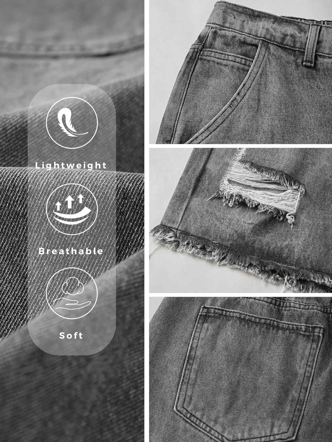 image:imageMens Y2K Carpenter Baggy Jean Shorts Ripped Jorts Wide Leg Distressed Cargo Long Denim Shorts Loose Fit Streetwear SummerBlack