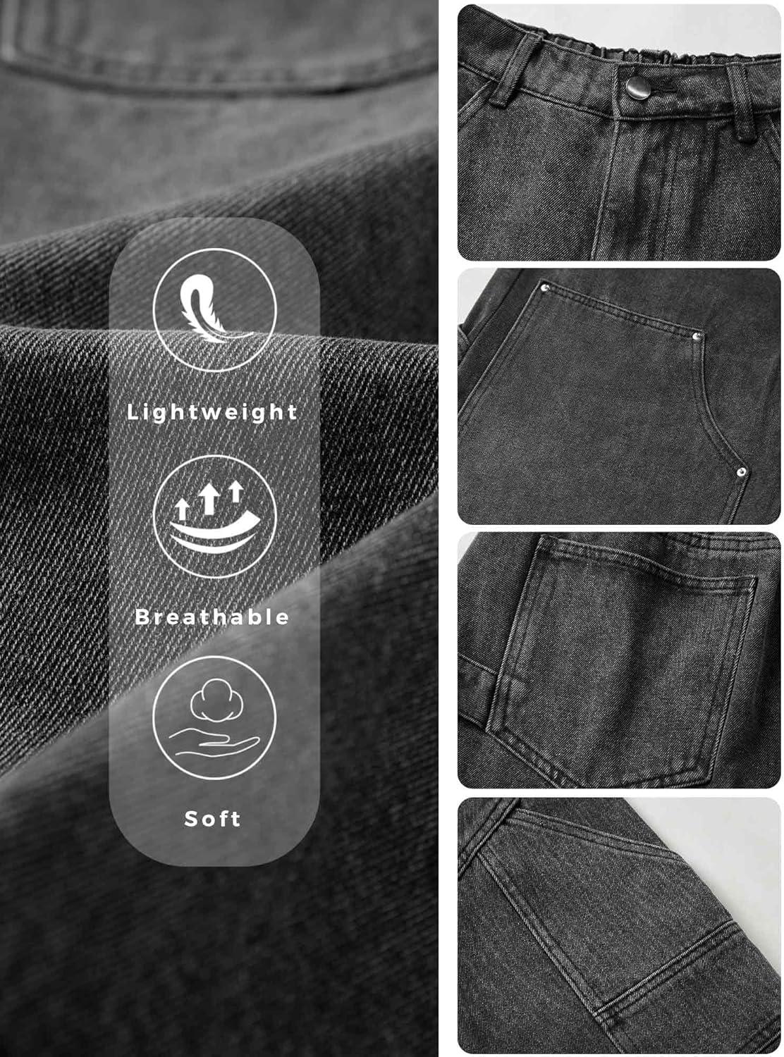 image:imageMens Y2K Carpenter Baggy Jean Shorts Ripped Jorts Wide Leg Distressed Cargo Long Denim Shorts Loose Fit Streetwear SummerBlack069