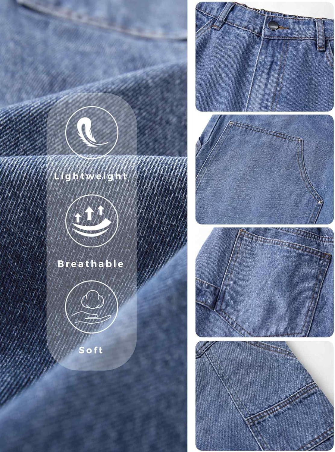 image:imageMens Y2K Carpenter Baggy Jean Shorts Ripped Jorts Wide Leg Distressed Cargo Long Denim Shorts Loose Fit Streetwear SummerMid Blue069