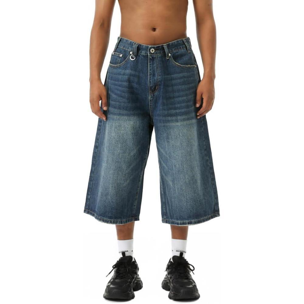 image:imageEMMIOL Baggy Jean Shorts Men Y2k Jorts Cargo Ripped Elastic Waist Mens Denim Shorts Comfy Casual Streetwear SummerBlued