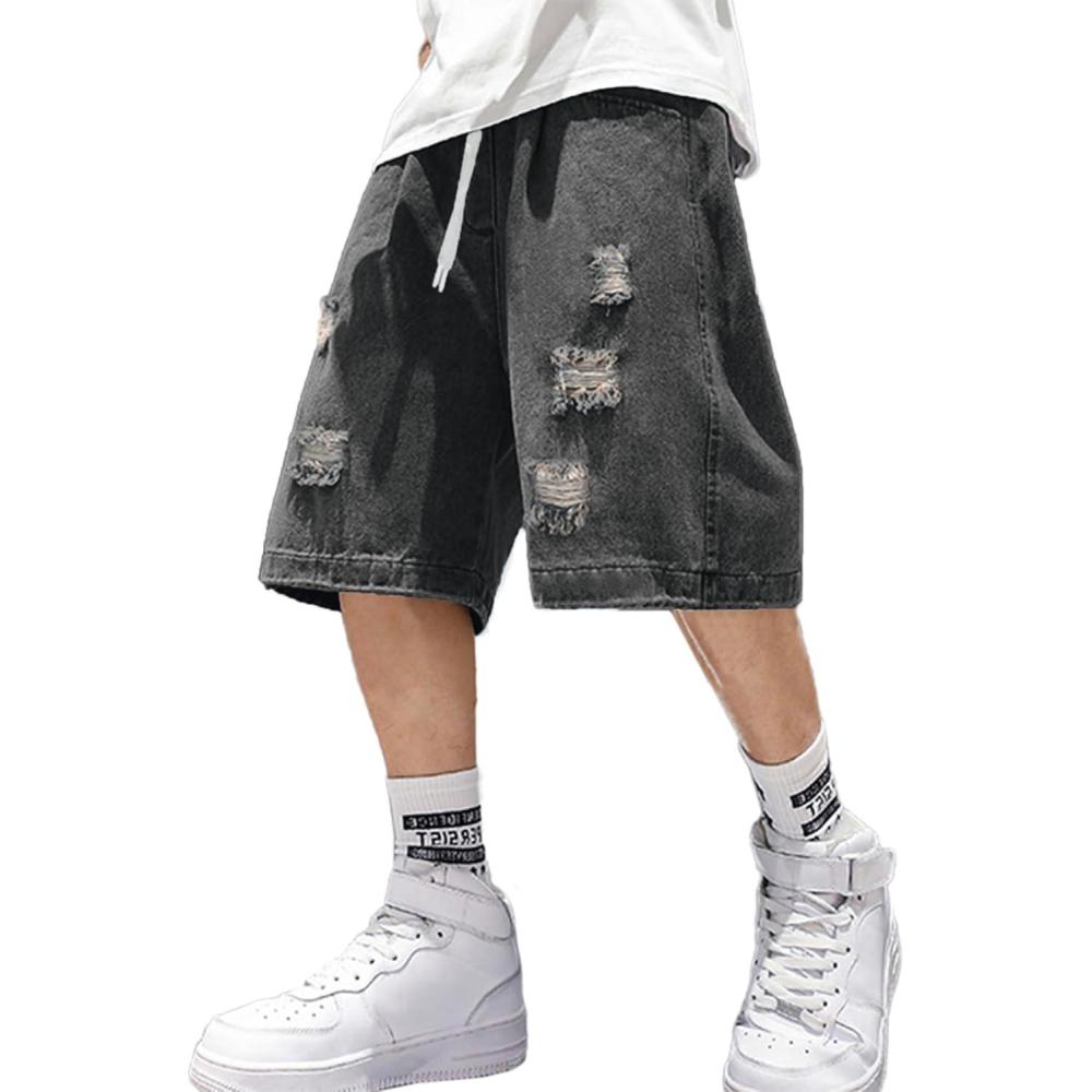 image:imageEMMIOL Baggy Jean Shorts Men Y2k Jorts Cargo Ripped Elastic Waist Mens Denim Shorts Comfy Casual Streetwear SummerDark Grey
