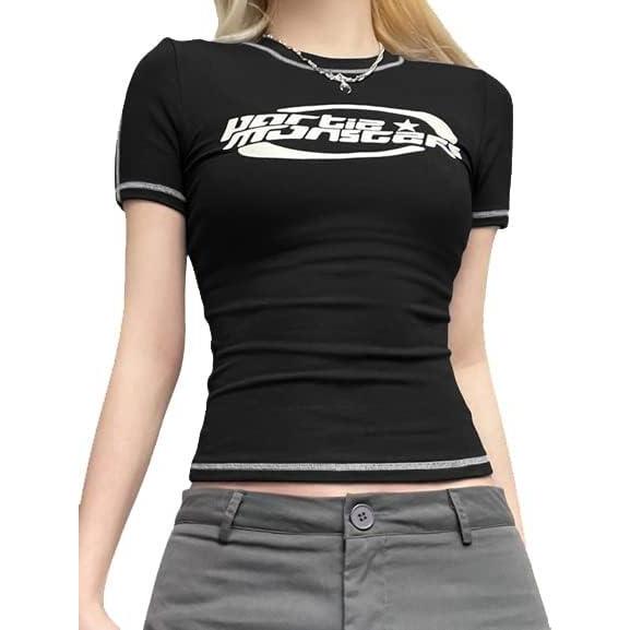 image:imageEMMIOL Y2k Fairy Grunge Long Sleeve Shirts For Women Vintage Floral Print Graphic V Neck Crop Tops Emo Gothic ClothesBlack