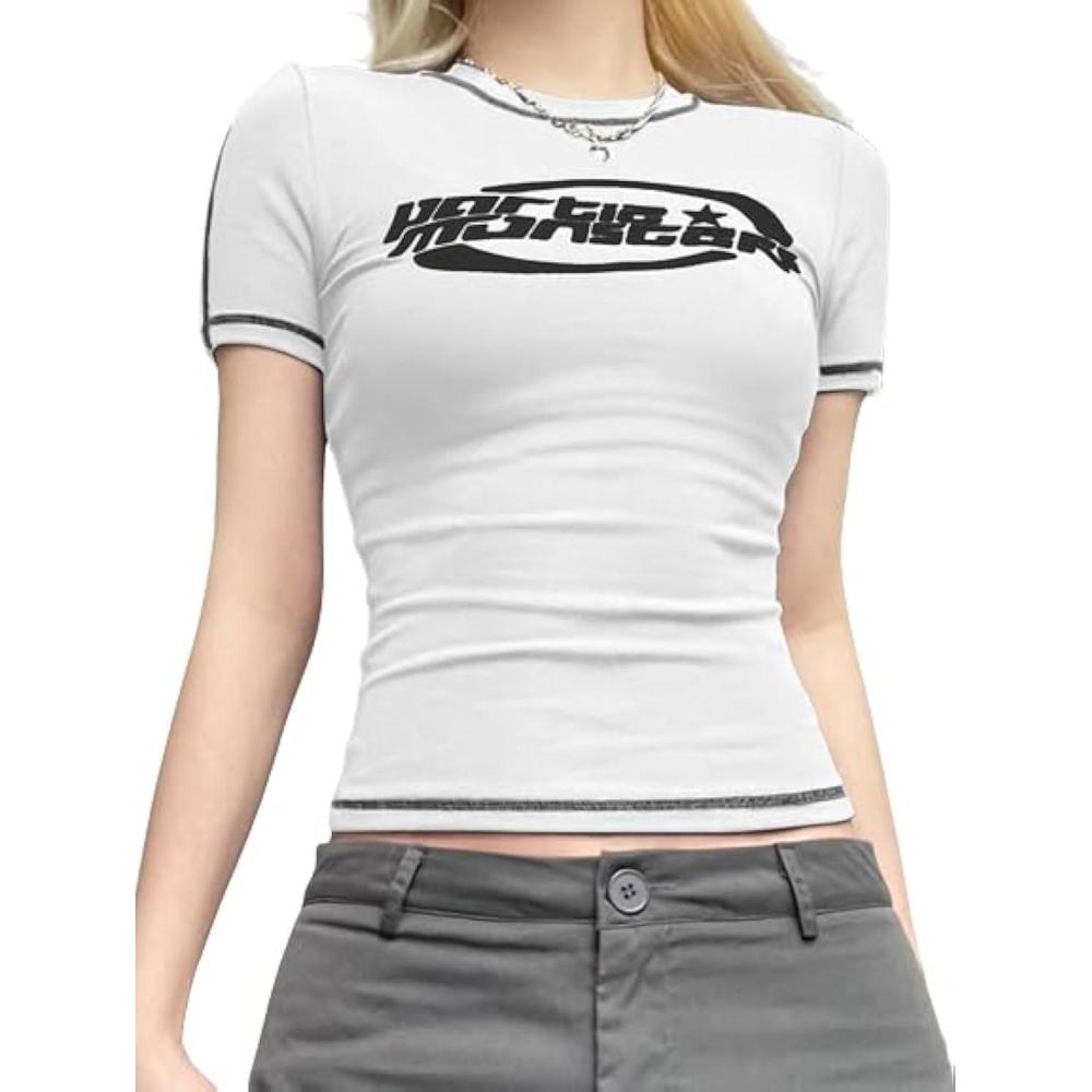 image:imageEMMIOL Y2k Fairy Grunge Long Sleeve Shirts For Women Vintage Floral Print Graphic V Neck Crop Tops Emo Gothic ClothesWhite