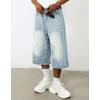 EMMIOL Baggy Jean Shorts Men, Y2k Jorts Cargo Ripped Elastic Waist, Mens Denim Shorts Comfy Casual Streetwear Summer(016-light Blue)