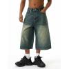 EMMIOL Baggy Jean Shorts Men, Y2k Jorts Cargo Ripped Elastic Waist, Mens Denim Shorts Comfy Casual Streetwear Summer(016-vintage Green)