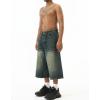 EMMIOL Baggy Jean Shorts Men, Y2k Jorts Cargo Ripped Elastic Waist, Mens Denim Shorts Comfy Casual Streetwear Summer(016-vintage Green)