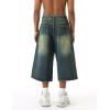EMMIOL Baggy Jean Shorts Men, Y2k Jorts Cargo Ripped Elastic Waist, Mens Denim Shorts Comfy Casual Streetwear Summer(016-vintage Green)
