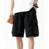 EMMIOL Baggy Jean Shorts Men, Y2k Jorts Cargo Ripped Elastic Waist, Mens Denim Shorts Comfy Casual Streetwear Summer(Black)