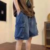 EMMIOL Baggy Jean Shorts Men, Y2k Jorts Cargo Ripped Elastic Waist, Mens Denim Shorts Comfy Casual Streetwear Summer(Blue)
