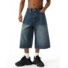 EMMIOL Baggy Jean Shorts Men, Y2k Jorts Cargo Ripped Elastic Waist, Mens Denim Shorts Comfy Casual Streetwear Summer(Blue-d)