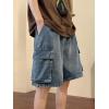 EMMIOL Baggy Jean Shorts Men, Y2k Jorts Cargo Ripped Elastic Waist, Mens Denim Shorts Comfy Casual Streetwear Summer(Blue-green)