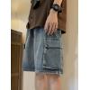 EMMIOL Baggy Jean Shorts Men, Y2k Jorts Cargo Ripped Elastic Waist, Mens Denim Shorts Comfy Casual Streetwear Summer(Blue-green)