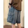 EMMIOL Baggy Jean Shorts Men, Y2k Jorts Cargo Ripped Elastic Waist, Mens Denim Shorts Comfy Casual Streetwear Summer(Blue-green)