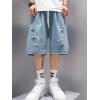 EMMIOL Baggy Jean Shorts Men, Y2k Jorts Cargo Ripped Elastic Waist, Mens Denim Shorts Comfy Casual Streetwear Summer(Light Blue)
