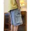 EMMIOL Baggy Jean Shorts Men, Y2k Jorts Cargo Ripped Elastic Waist, Mens Denim Shorts Comfy Casual Streetwear Summer(Light Blue-2)