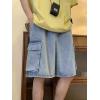 EMMIOL Baggy Jean Shorts Men, Y2k Jorts Cargo Ripped Elastic Waist, Mens Denim Shorts Comfy Casual Streetwear Summer(Light Blue-2)