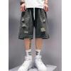 EMMIOL Baggy Jean Shorts Men, Y2k Jorts Cargo Ripped Elastic Waist, Mens Denim Shorts Comfy Casual Streetwear Summer(Vintage Black)