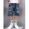 EMMIOL Baggy Jean Shorts Men, Y2k Jorts Cargo Ripped Elastic Waist, Mens Denim Shorts Comfy Casual Streetwear Summer(Vintage Blue)