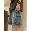 EMMIOL Baggy Jean Shorts Men, Y2k Jorts Cargo Ripped Elastic Waist, Mens Denim Shorts Comfy Casual Streetwear Summer(Vintage Blue-2)