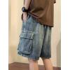 EMMIOL Baggy Jean Shorts Men, Y2k Jorts Cargo Ripped Elastic Waist, Mens Denim Shorts Comfy Casual Streetwear Summer(Vintage Blue-2)