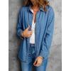 EMMIOL Denim Shirt for Women Long Sleeve Button Down Blouse Hidden Button Relaxed Fit Versatile Casual Tops(Mid Blue)