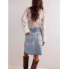 EMMIOL Women’s Denim Skirt Mid/High Waist Knee Length A Line Stretchy Summer Casual Jean Skirts(Light Blue)
