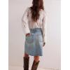 EMMIOL Women’s Denim Skirt Mid/High Waist Knee Length A Line Stretchy Summer Casual Jean Skirts(Vintage Blue)