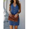 EMMIOL Women’s Sleeveless Denim Dress Button Front Relaxed V-Neck Jean Mini Dress Summer Casual Daily Dress 2026 Trendy(Dark Blue)