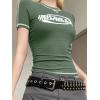 EMMIOL Y2k Fairy Grunge Long Sleeve Shirts For Women – Vintage Floral Print Graphic V Neck Crop Tops Emo Gothic Clothes(Green)