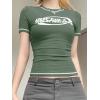 EMMIOL Y2k Fairy Grunge Long Sleeve Shirts For Women – Vintage Floral Print Graphic V Neck Crop Tops Emo Gothic Clothes(Green)