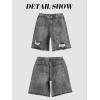 Mens Y2K Carpenter Baggy Jean Shorts, Ripped Jorts Wide Leg, Distressed Cargo Long Denim Shorts Loose Fit Streetwear Summer(Black)