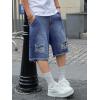 Mens Y2K Carpenter Baggy Jean Shorts, Ripped Jorts Wide Leg, Distressed Cargo Long Denim Shorts Loose Fit Streetwear Summer(Light Blue)
