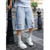 Mens Y2K Carpenter Baggy Jean Shorts, Ripped Jorts Wide Leg, Distressed Cargo Long Denim Shorts Loose Fit Streetwear Summer(Mid Blue)