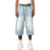 EMMIOL Baggy Jean Shorts Men, Y2k Jorts Cargo Ripped Elastic Waist, Mens Denim Shorts Comfy Casual Streetwear Summer(016-light Blue)
