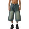 EMMIOL Baggy Jean Shorts Men, Y2k Jorts Cargo Ripped Elastic Waist, Mens Denim Shorts Comfy Casual Streetwear Summer(016-vintage Green)