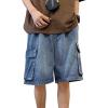 EMMIOL Baggy Jean Shorts Men, Y2k Jorts Cargo Ripped Elastic Waist, Mens Denim Shorts Comfy Casual Streetwear Summer(Blue)