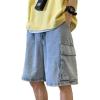 EMMIOL Baggy Jean Shorts Men, Y2k Jorts Cargo Ripped Elastic Waist, Mens Denim Shorts Comfy Casual Streetwear Summer(Light Blue-2)