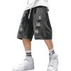 EMMIOL Baggy Jean Shorts Men, Y2k Jorts Cargo Ripped Elastic Waist, Mens Denim Shorts Comfy Casual Streetwear Summer(Vintage Black)
