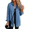 EMMIOL Denim Shirt for Women Long Sleeve Button Down Blouse Hidden Button Relaxed Fit Versatile Casual Tops(Mid Blue)