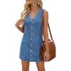 EMMIOL Women’s Sleeveless Denim Dress Button Front Relaxed V-Neck Jean Mini Dress Summer Casual Daily Dress 2026 Trendy(Blue)