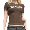 EMMIOL Y2k Fairy Grunge Long Sleeve Shirts For Women – Vintage Floral Print Graphic V Neck Crop Tops Emo Gothic Clothes(Brown)