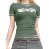 EMMIOL Y2k Fairy Grunge Long Sleeve Shirts For Women – Vintage Floral Print Graphic V Neck Crop Tops Emo Gothic Clothes(Green)