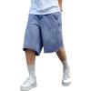 Mens Y2K Carpenter Baggy Jean Shorts, Ripped Jorts Wide Leg, Distressed Cargo Long Denim Shorts Loose Fit Streetwear Summer(Mid Blue-069)