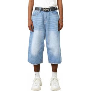 EMMIOL Baggy Jean Shorts Men, Y2k Jorts Cargo Ripped Elastic Waist, Mens Denim Shorts Comfy Casual Streetwear Summer(016-blue)
