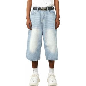 EMMIOL Baggy Jean Shorts Men, Y2k Jorts Cargo Ripped Elastic Waist, Mens Denim Shorts Comfy Casual Streetwear Summer(016-light Blue)